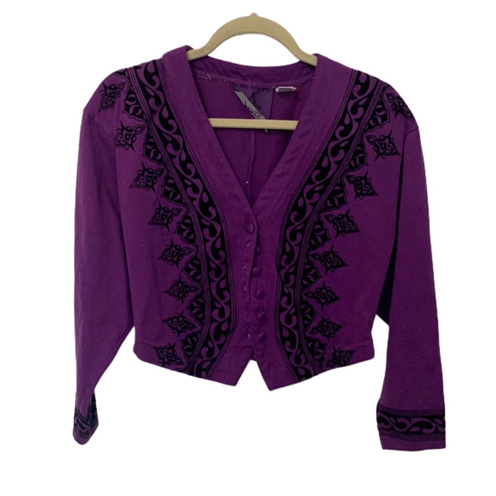 Vintage Deep Purple and Black Patterned Crop Top